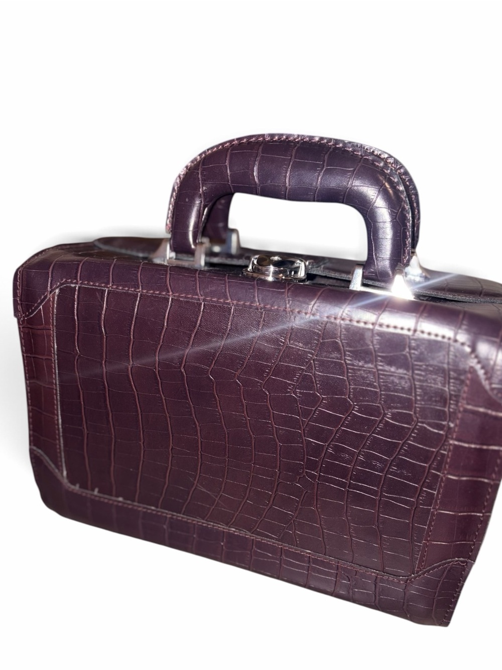 Vintage Bobbi Brown Faux Croc Cosmetic Train Case - Burgundy / Plum - Picture 6 of 8